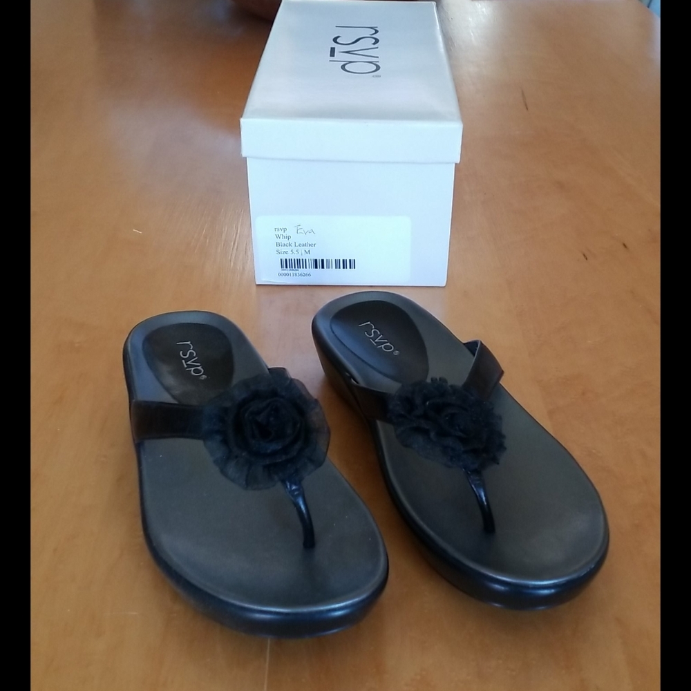 RSVP black leather sandals